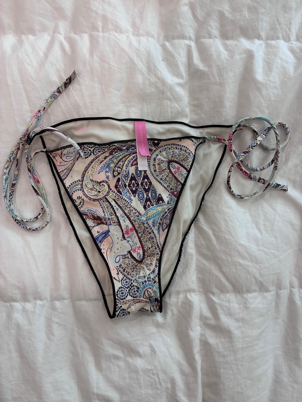 Victoria's Secret Paisley Print Tie-Side Bikini Bottoms in White,‎ Blue, Pink